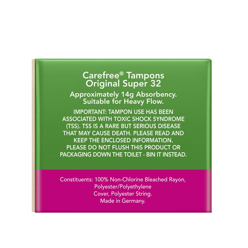 Carefree Original Fragrance Free Super Tampons 32 Pack - Ultimate Protection for Heavy Flow