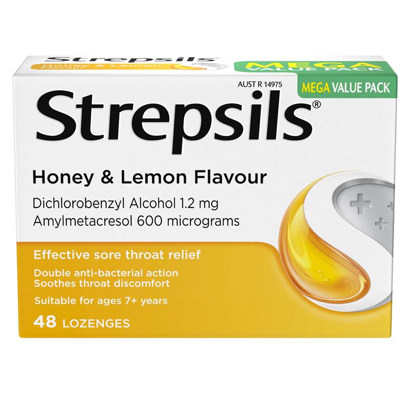 Strepsils Honey and Lemon 48 Lozenges - Soothing Sore Throat Relief