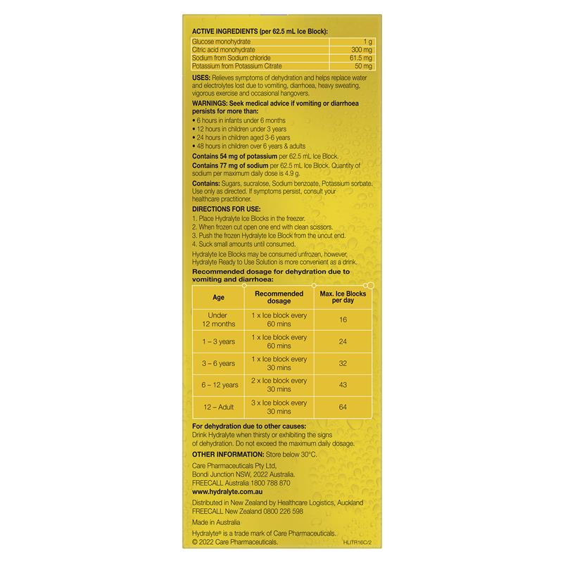 Hydralyte Electrolyte Ice Blocks - Tropical Flavor (16 x 62.5mL)