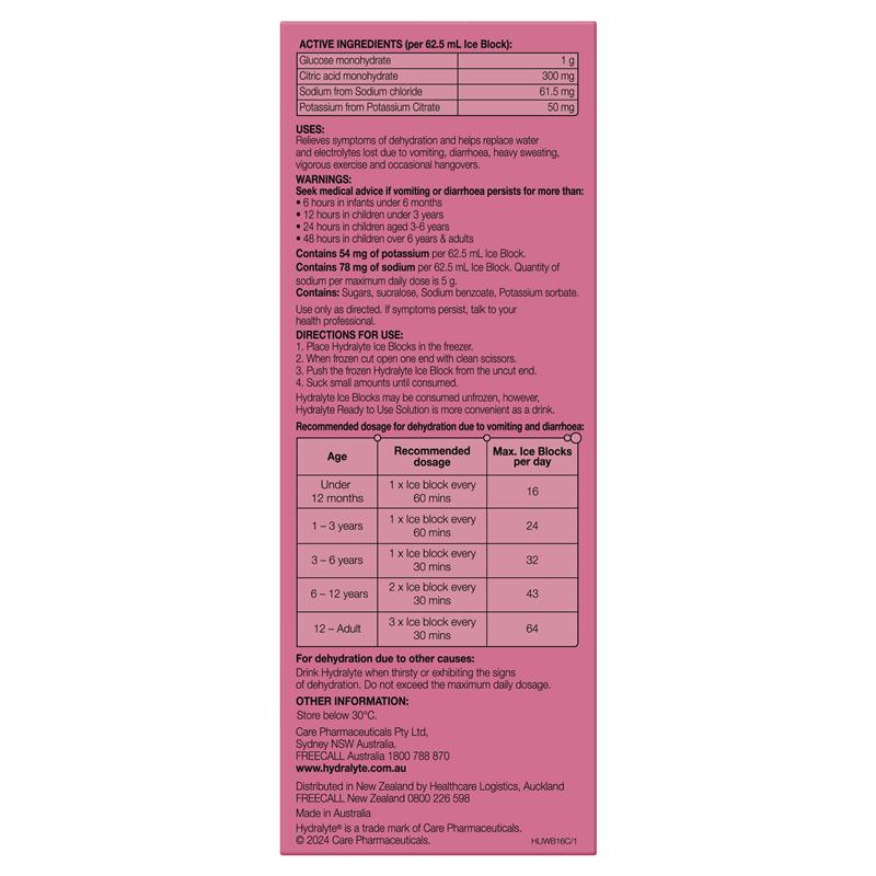 Hydralyte Electrolyte Ice Blocks - Watermelon (16 Pack)