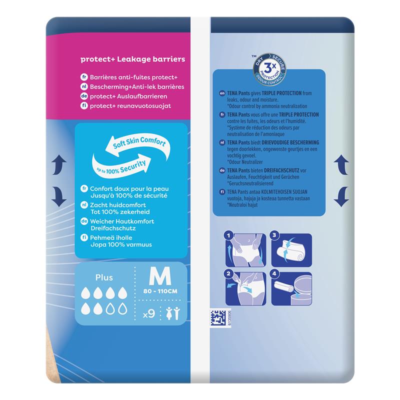 TENA Protect+ Incontinence Pants Medium 9-Pants, Unisex, Superior Leak Protection