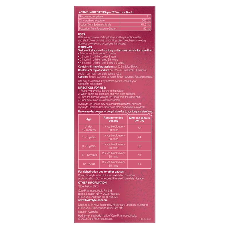 Hydralyte Electrolyte Ice Blocks Strawberry Kiwi 16 - Refreshing Hydration on the Go