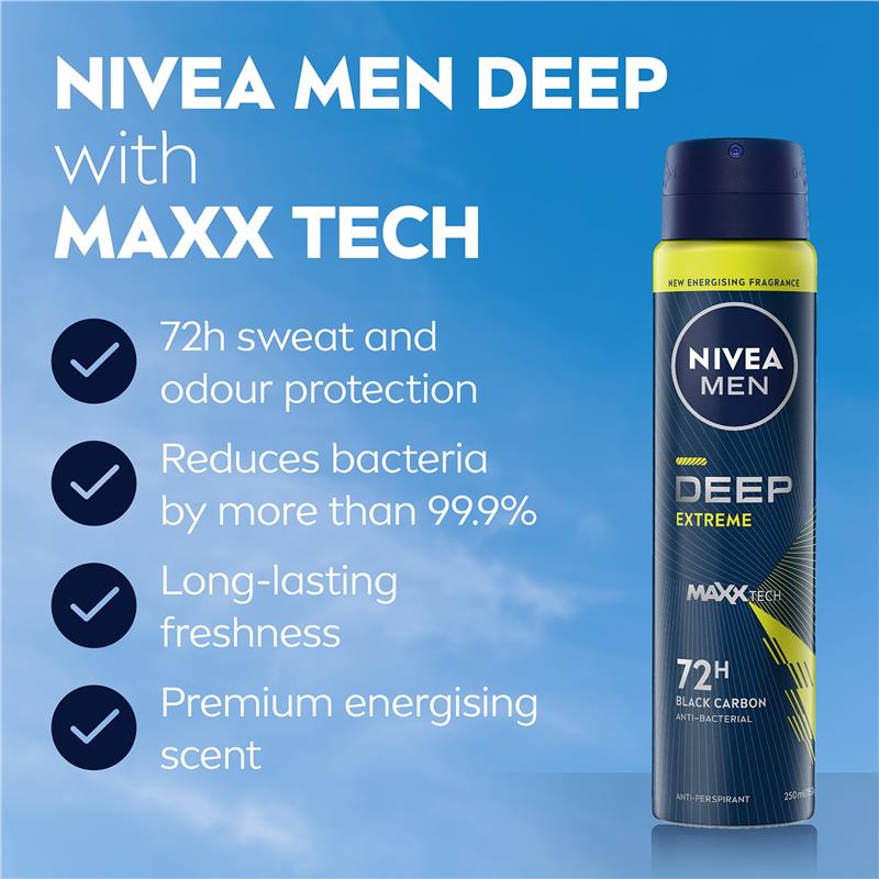 NIVEA MEN Deodorant Deep Extreme 72hr 250ml - Ultimate Freshness