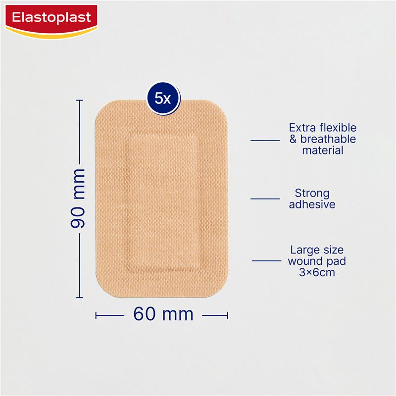 Elastoplast Flexible Fabric Strips XXL - 5 Pack for Large Wounds