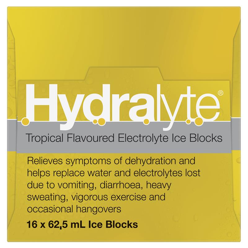 Hydralyte Electrolyte Ice Blocks - Tropical Flavor (16 x 62.5mL)