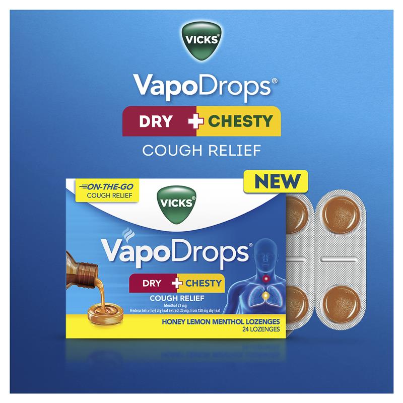Vicks VapoDrops Dry + Chesty Cough Relief 24 Lozenges