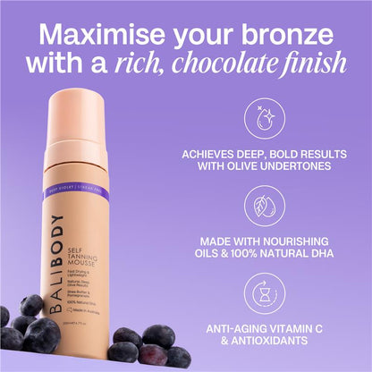 Bali Body Deep Violet Self Tanning Mousse 200ml - Achieve the Perfect Olive-Toned Tan