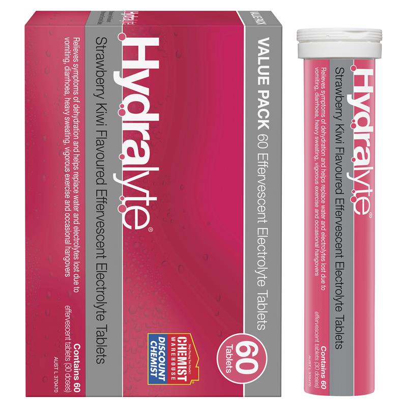 Hydralyte Electrolyte Effervescent Tablets - Strawberry Kiwi (60 Tablets)
