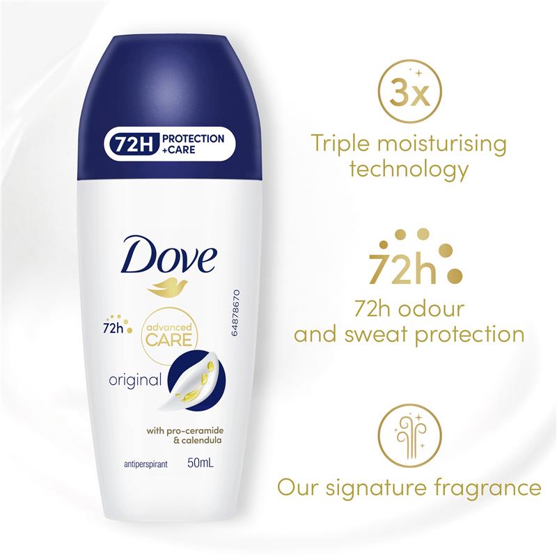 Dove Women Advanced Care Antiperspirant Deodorant 72h Roll On - Original 50ml