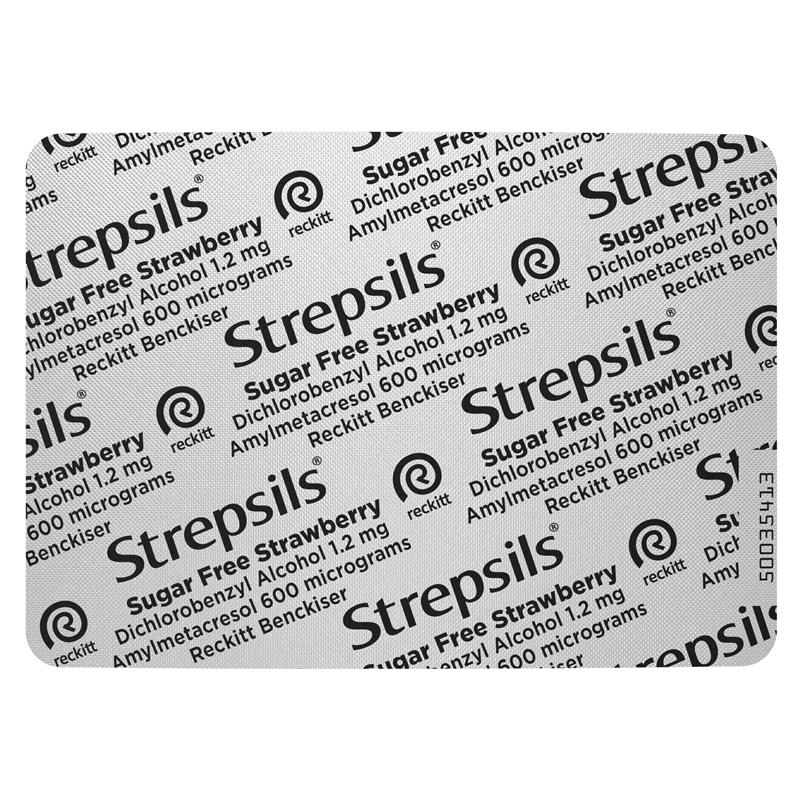Strepsils Sugar Free Strawberry 36 Lozenges - Antibacterial Sore Throat Relief