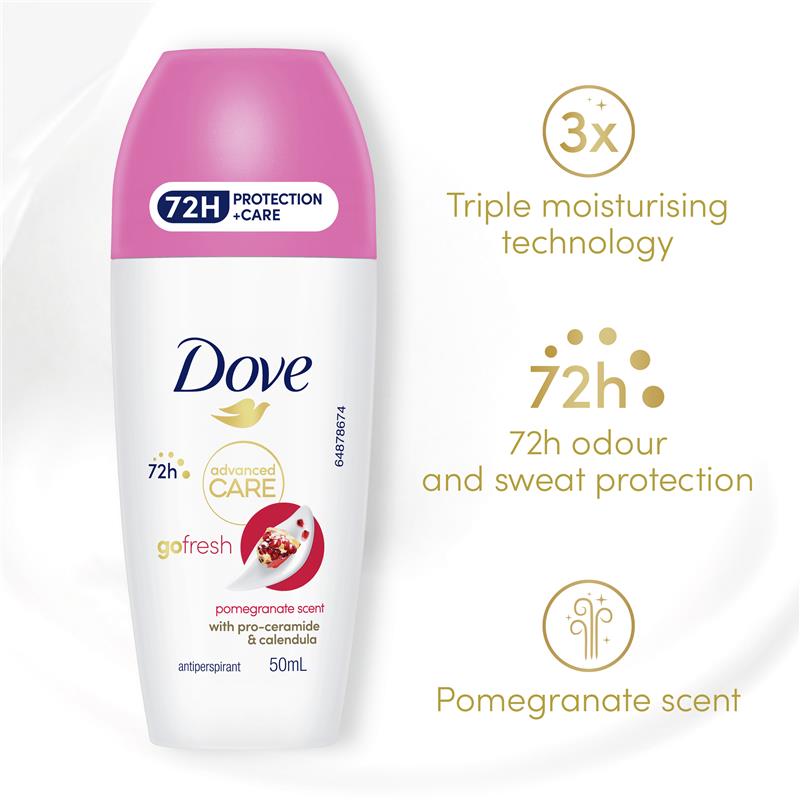 Dove Women Advanced Care Antiperspirant Deodorant 72h Roll On - Pomegranate 50ml