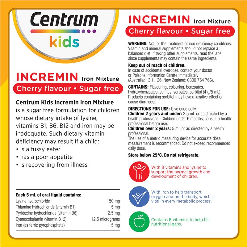 Centrum Kids Incremin Iron Mixture Cherry Flavour 200ml