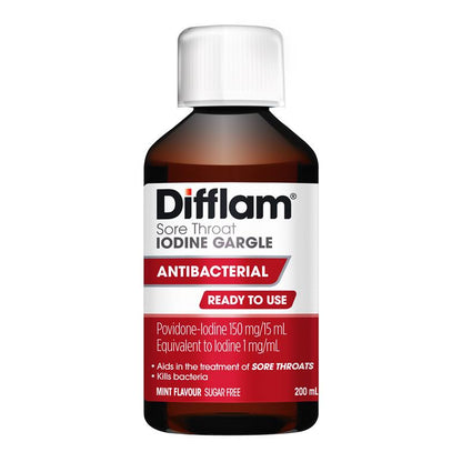 Difflam Plus Ready To Use Sore Throat Gargle - Mint Flavor 200ml