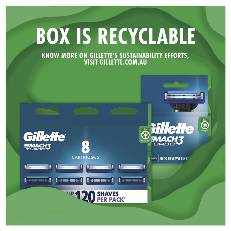 Gillette Mach3 Turbo 3D Replacement Cartridges - 8 Pack