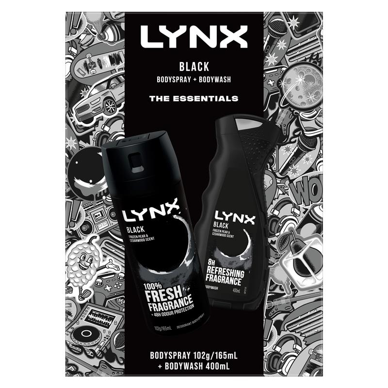 Lynx Black Duo Gift Set – 165ml Body Spray & 400ml Bodywash for Men