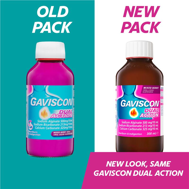Gaviscon Dual Action Liquid Mixed Berry Flavour Heartburn and Indigestion Relief 300ml