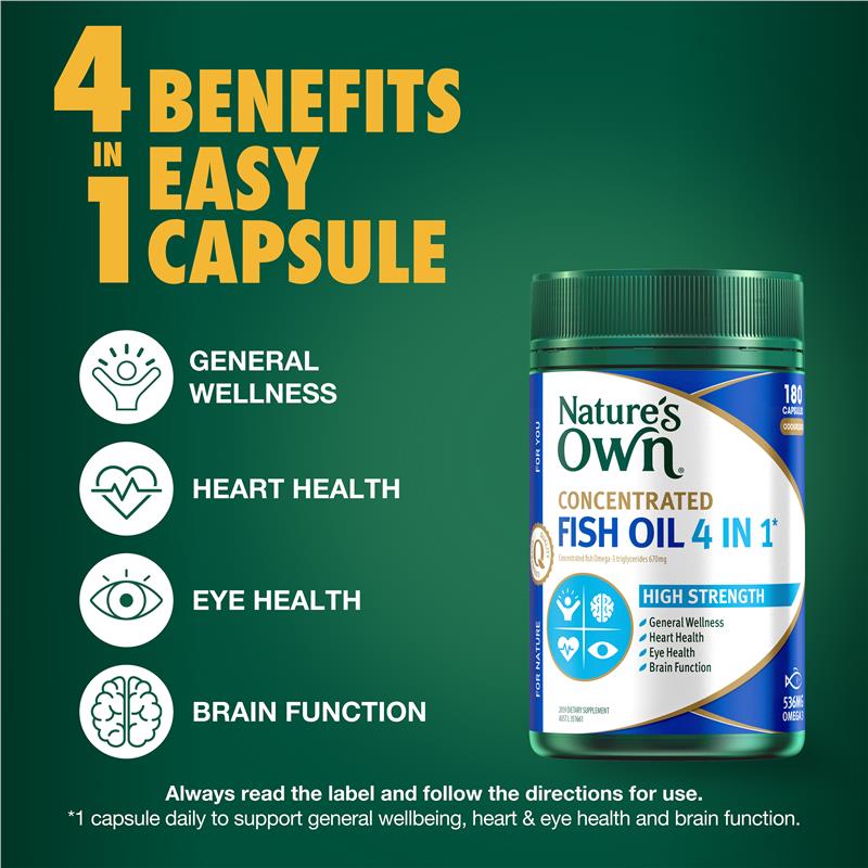 Nature's Own Concentrated Fish Oil 4 in 1 180 Capsules
