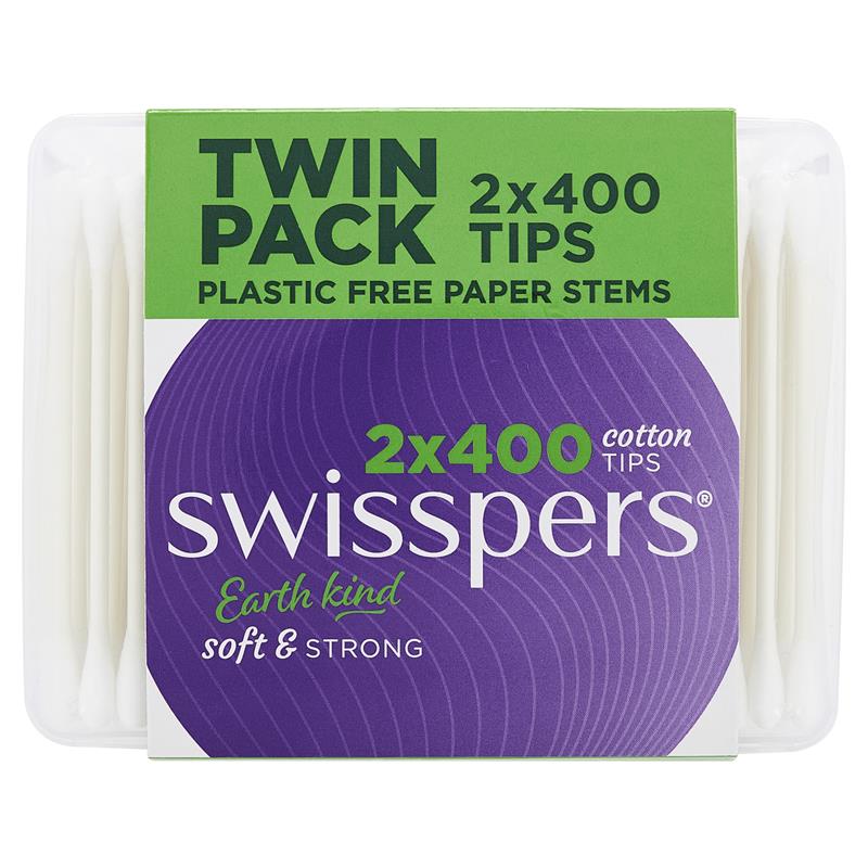 Swisspers Earth Kind Cotton Tips with Paper Stems - Twin Pack (2x400)