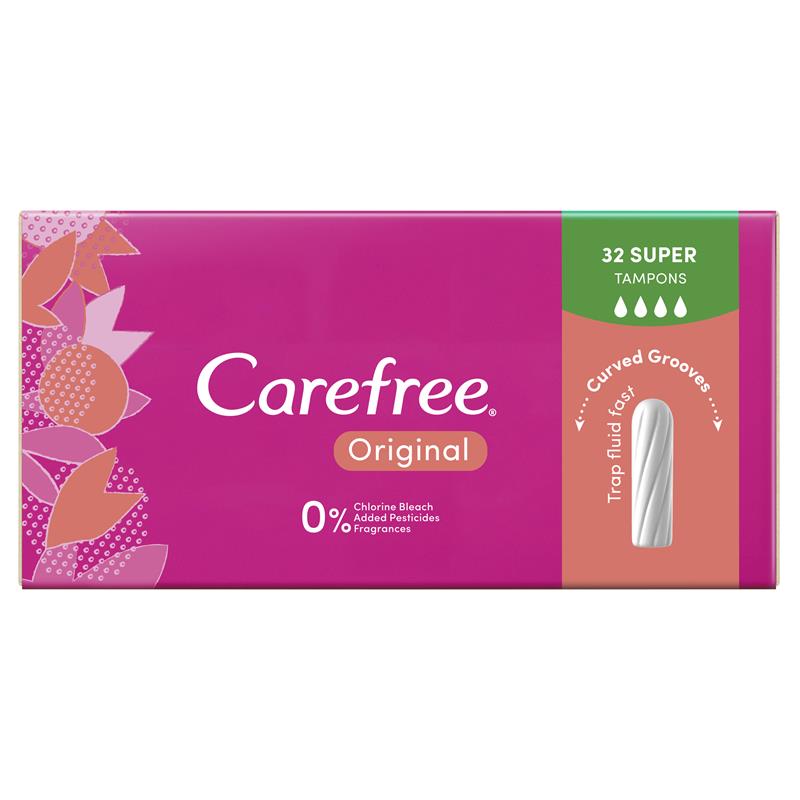 Carefree Original Fragrance Free Super Tampons 32 Pack - Ultimate Protection for Heavy Flow