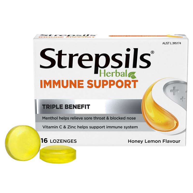 Strepsils Herbal Immune Support Lozenges Honey Lemon 16 Pack