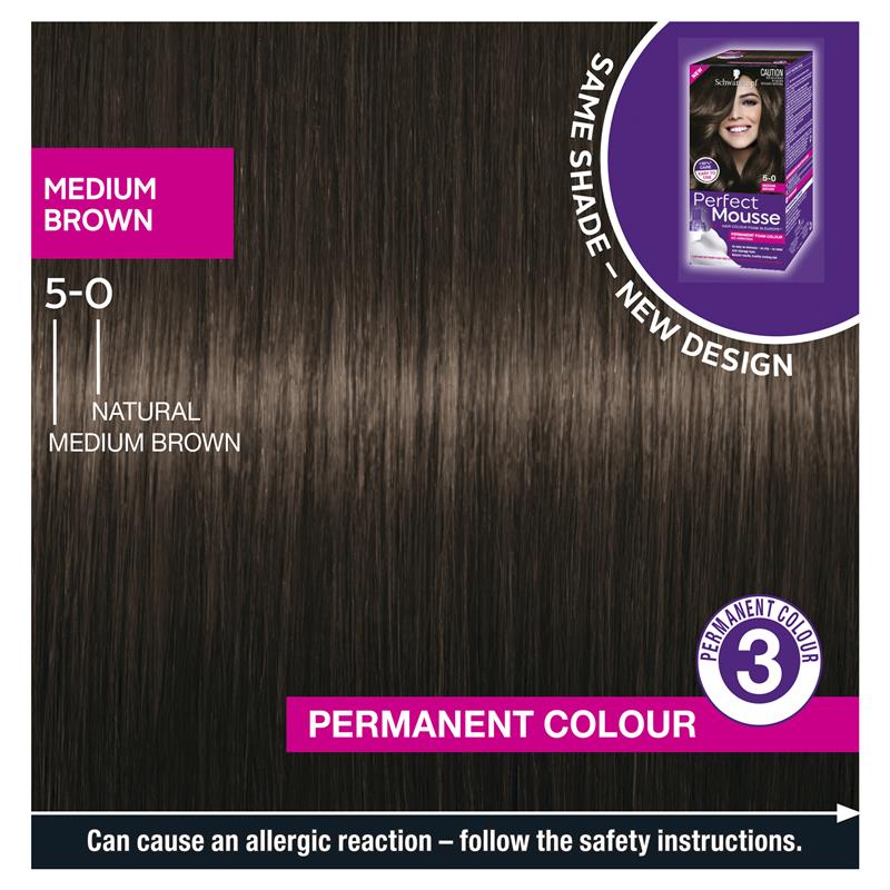 Schwarzkopf Perfect Mousse 5-0 Medium Brown - Long-Lasting Hair Color