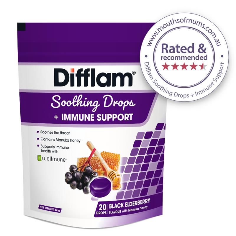 Difflam Soothing Drops with Immune Support - Black Elderberry Flavor (20 Drops)