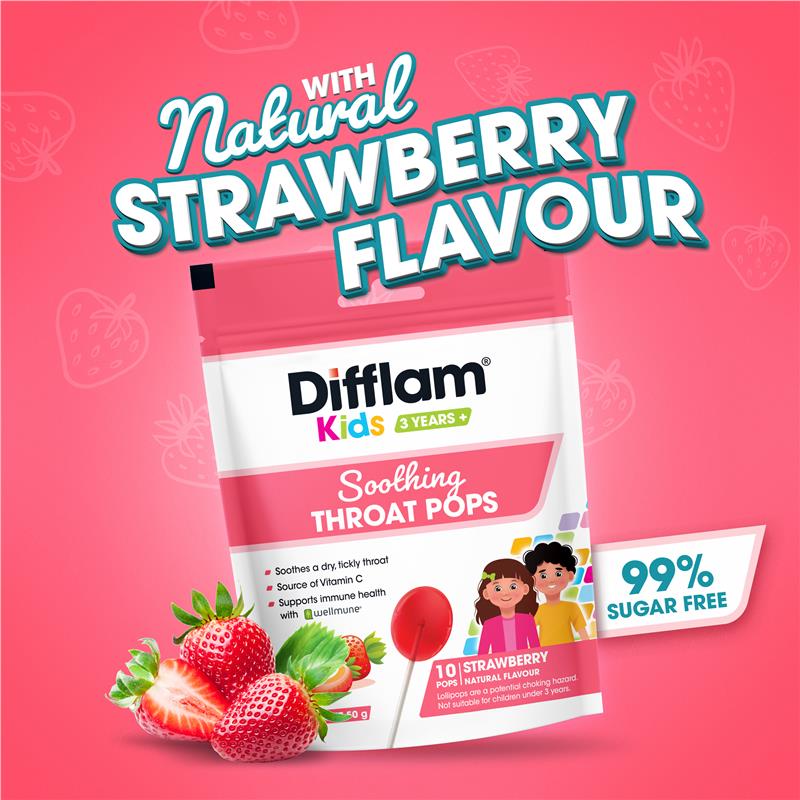 Difflam Soothing Throat Pops Strawberry 10 pack