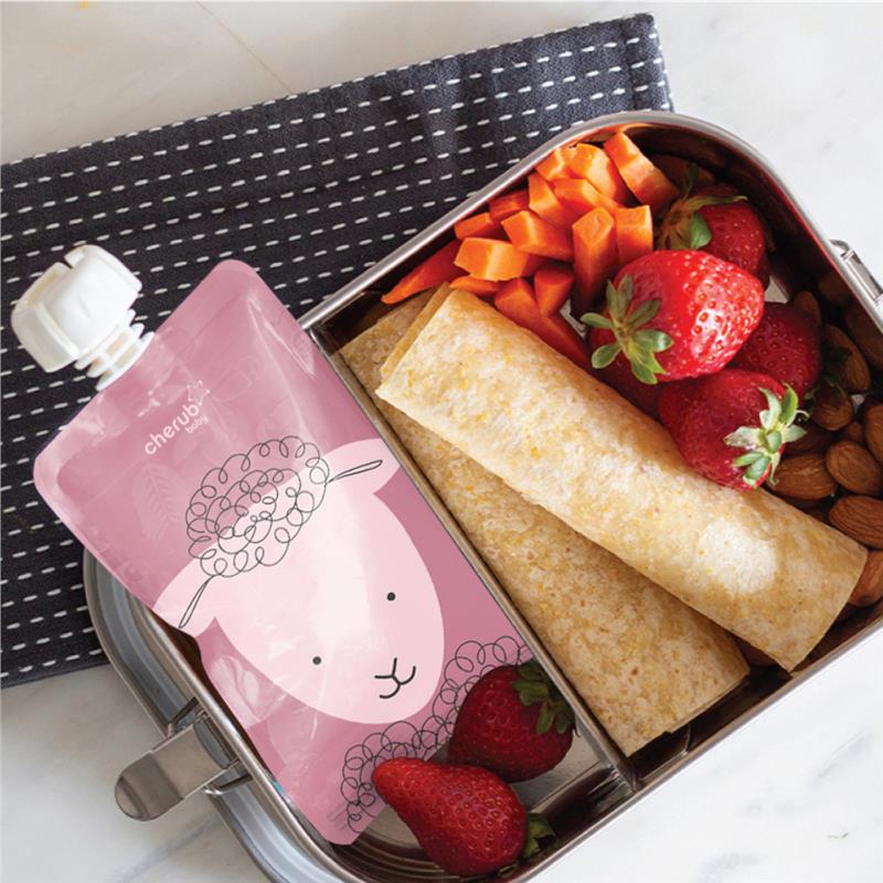 On The Go Food Pouch - Dusty Rose & Sand, 120ml Animal Print, 10 Pack