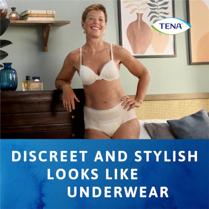 TENA Discreet High Waist Underwear – Large, Crème, 8 Pants