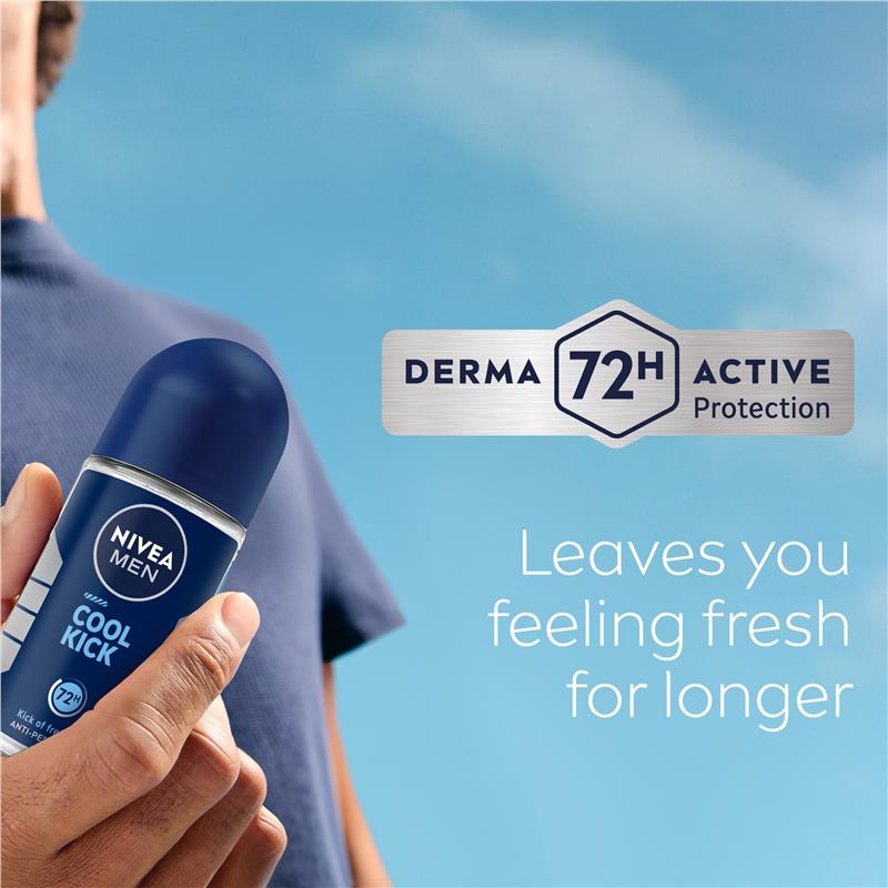 NIVEA MEN Deodorant Roll On Cool Kick 50ml for Long-Lasting Freshness