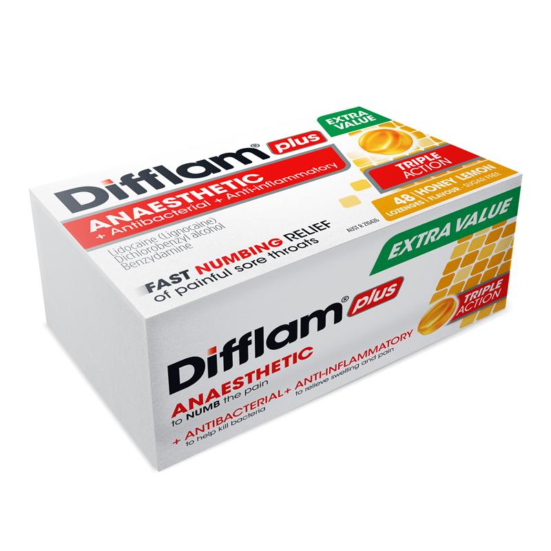 Difflam Sore Throat Sugar Free Honey And Lemon Lozenges - 48 Count