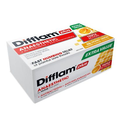 Difflam Sore Throat Sugar Free Honey And Lemon Lozenges - 48 Count