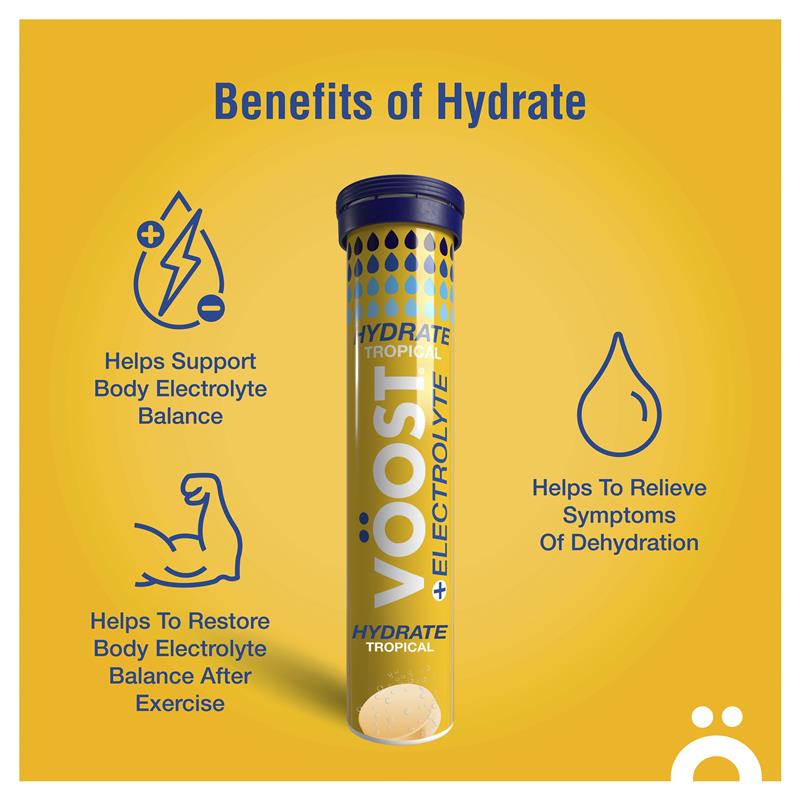 Voost Hydrate Tropical Effervescent Tablets 20 Pack - Refreshing Hydration