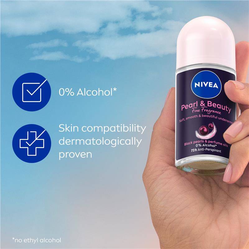 NIVEA Pearl And Beauty Fine Fragrance Black Pearls Roll On Deodorant 72H Protection 50ml