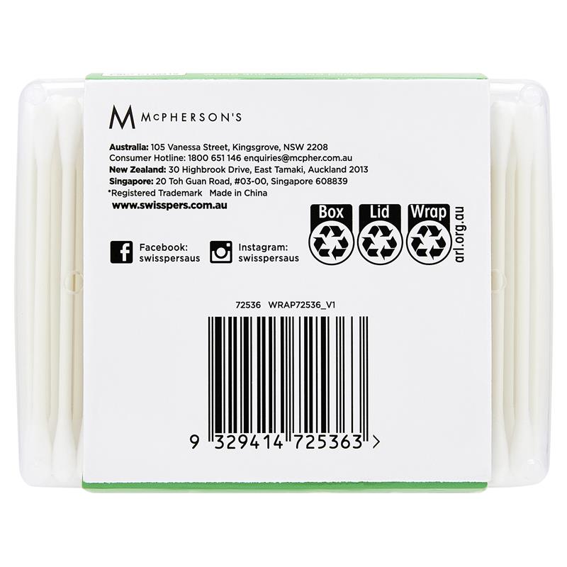 Swisspers Earth Kind Cotton Tips with Paper Stems - Twin Pack (2x400)
