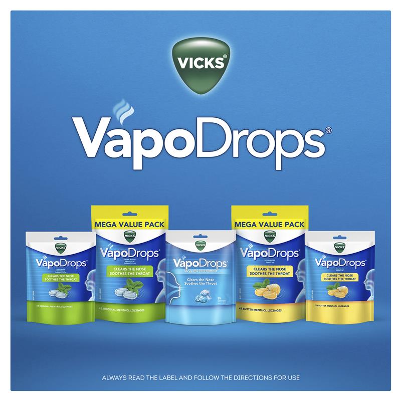 Vicks VapoDrops Original Menthol Lozenges 24 Pack