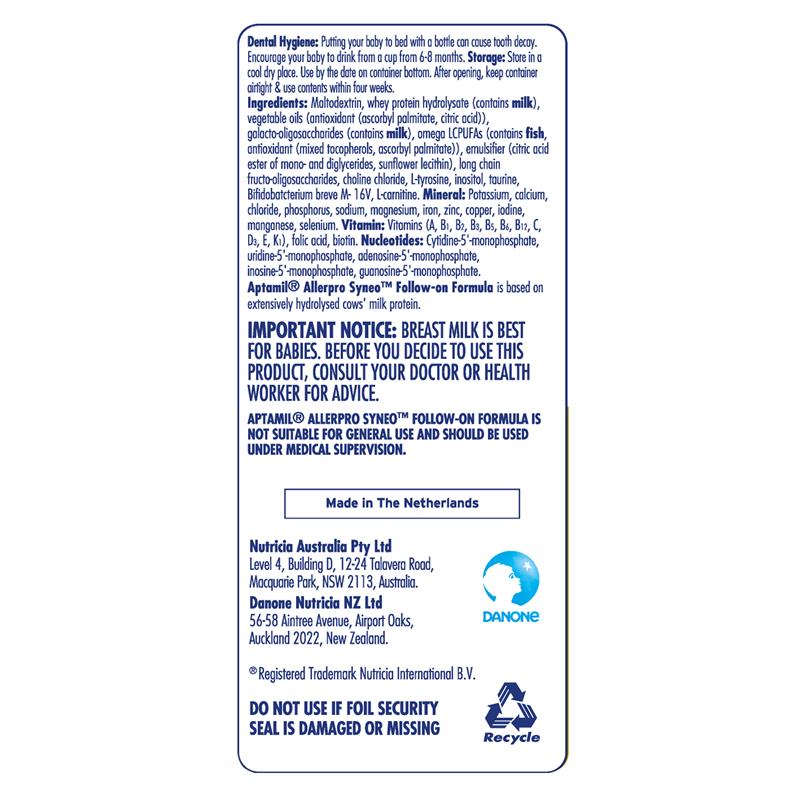 Aptamil AllerPro Syneo 3 Allergy Premium Toddler Milk Drink From 1 Year 900g