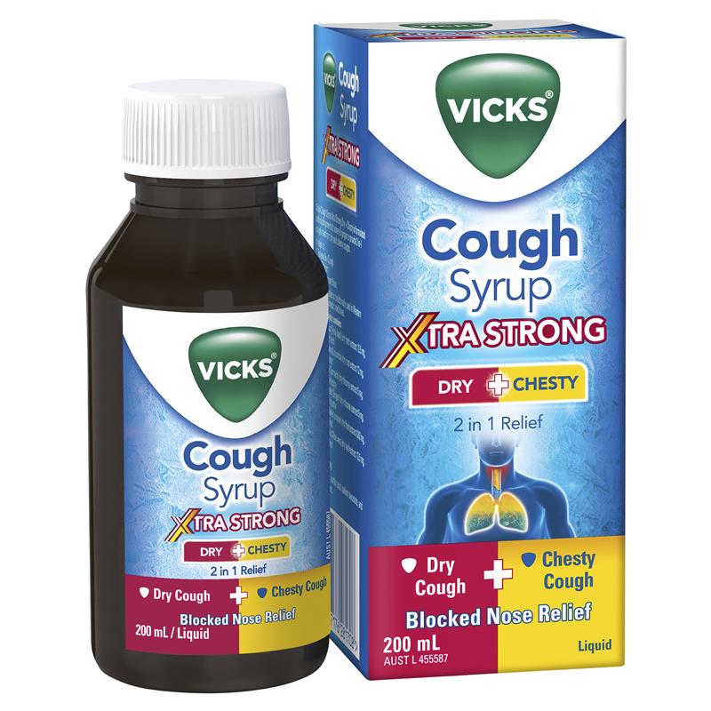 Vicks Cough Syrup Xtra Strong Dry + Chesty - 200ml