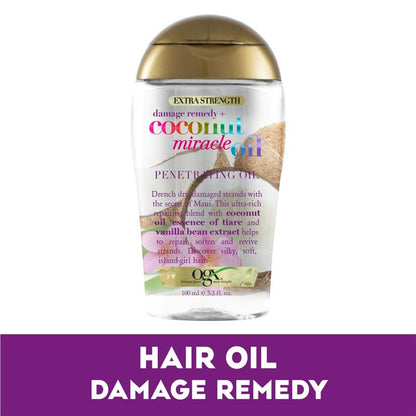 Ogx Extra Strength Damage Remedy + Hydrating & Repairing Coconut Miracle Oil Penetrating Oil For Dry & Damaged Hair 100mL