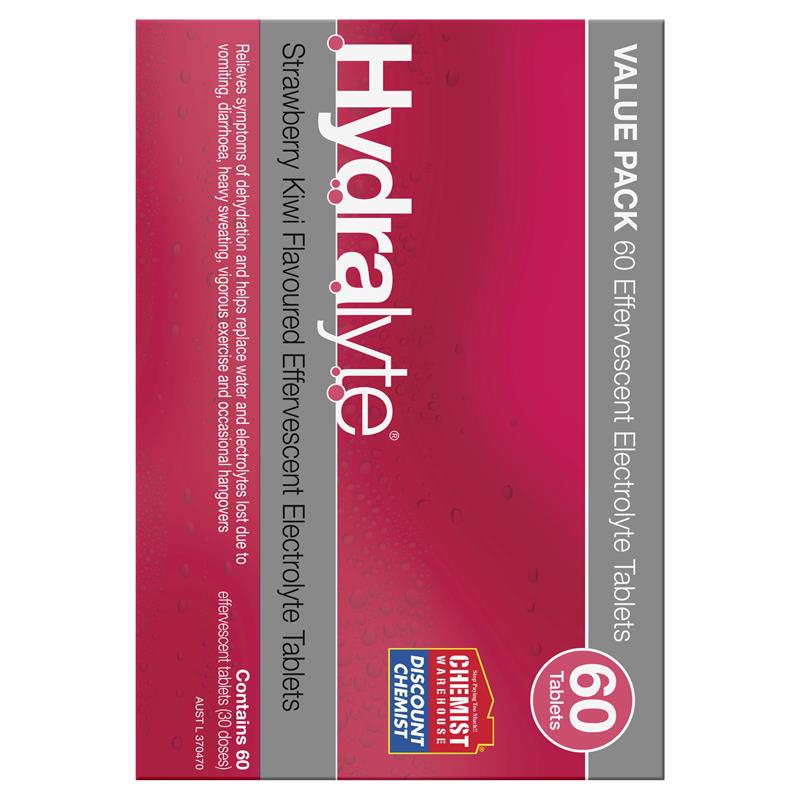 Hydralyte Electrolyte Effervescent Tablets - Strawberry Kiwi (60 Tablets)