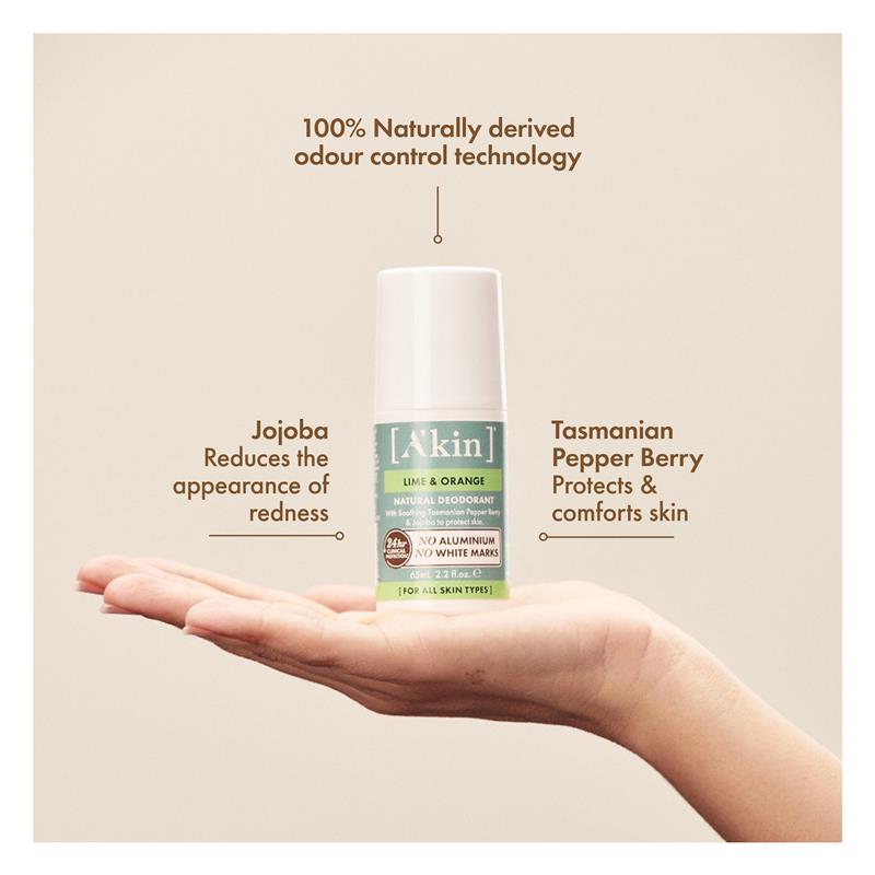 Akin Lime & Orange Deodorant Roll On 65ml