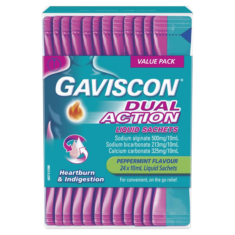 Gaviscon Dual Action Liquid Sachets Peppermint 24 Pack - Soothing Heartburn Relief
