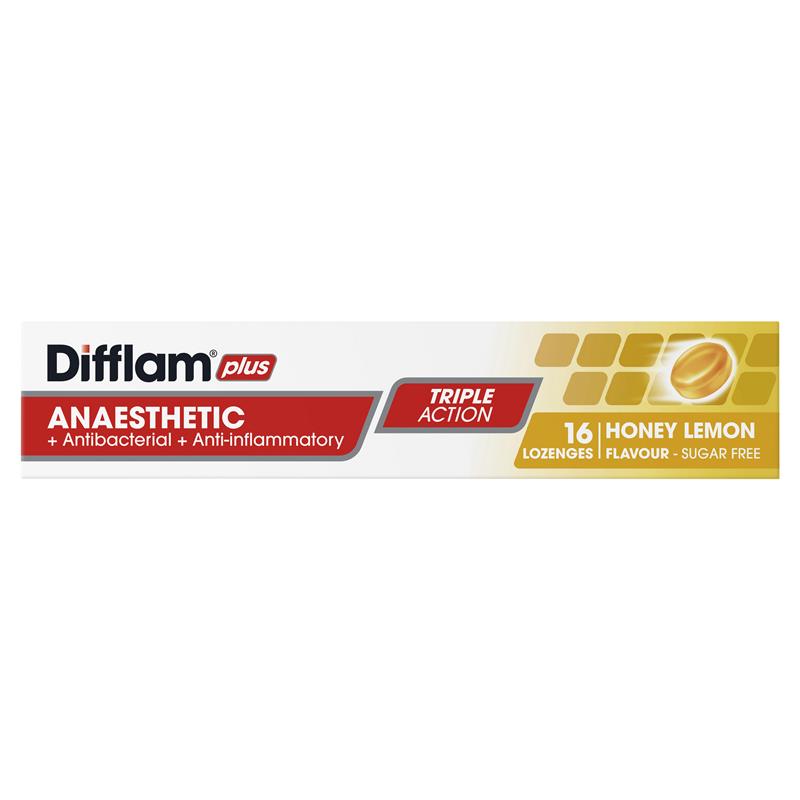 Difflam Plus Anaesthetic Sugar Free Honey And Lemon 16 Lozenges