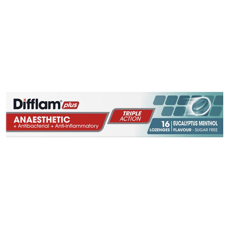 Difflam Plus Anaesthetic Sugar Free Eucalyptus Menthol Lozenges - 16 Count