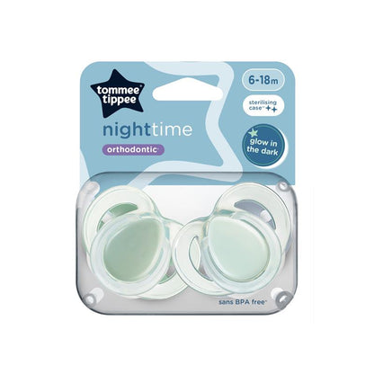 Tommee Tippee Night Time Soothers (6-18M) - Pack of 2 with Steriliser Box