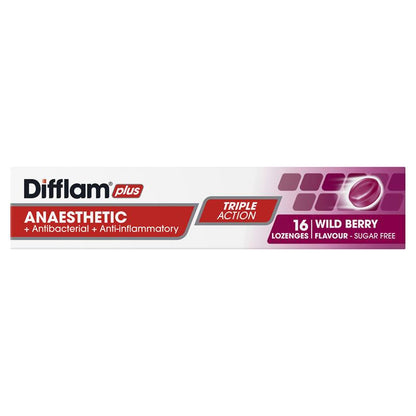 Difflam Plus Anaesthetic Sugar Free Wild Berry Lozenges - 16 Count