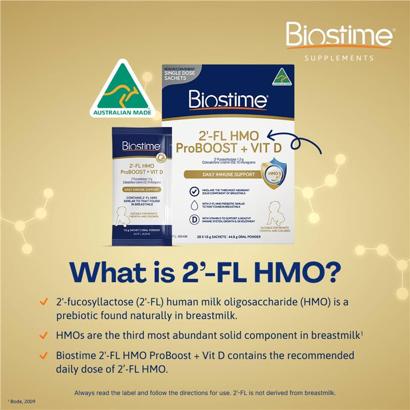 Biostime 2 FL HMO ProBOOST + VIT D 28 x 1.6g Sachets - Immune Support for Growing Kids