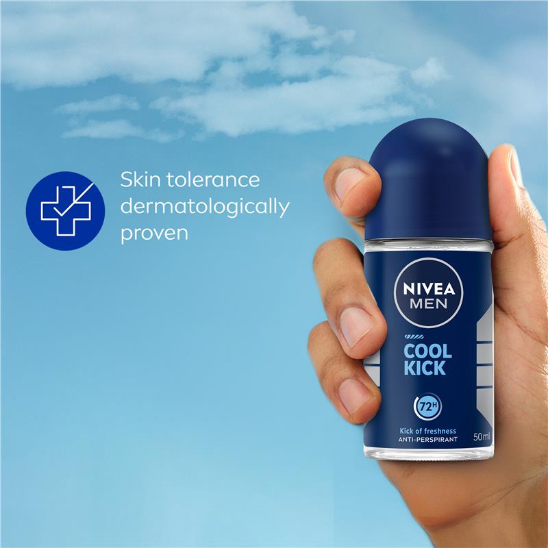 NIVEA MEN Deodorant Roll On Cool Kick 50ml for Long-Lasting Freshness