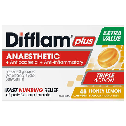 Difflam Sore Throat Sugar Free Honey And Lemon Lozenges - 48 Count