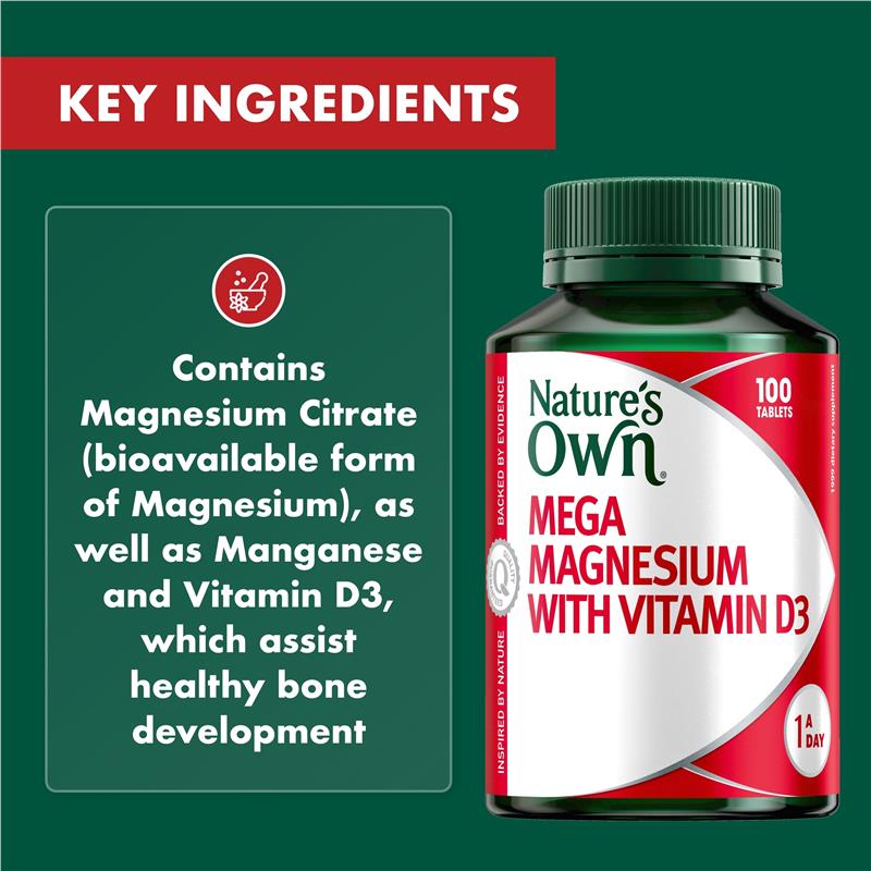 Nature's Own Mega Magnesium With Vitamin D3 100 Tablets